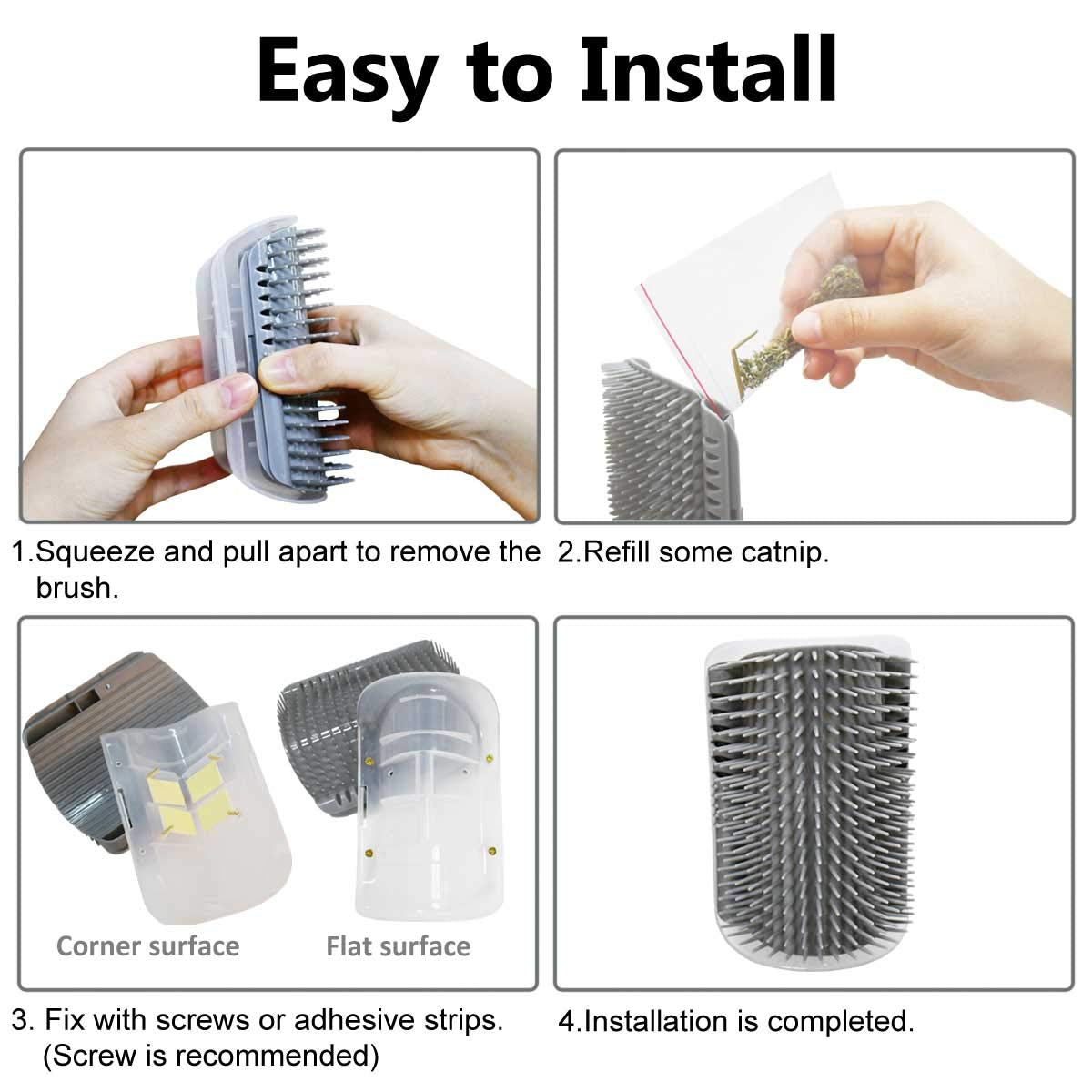 2 Pack Softer Self Groomer with Catnip Wall Corner Massage Comb Scratcher Grooming Brush Tool for Long & Short Fur Kitten Cats Dogs